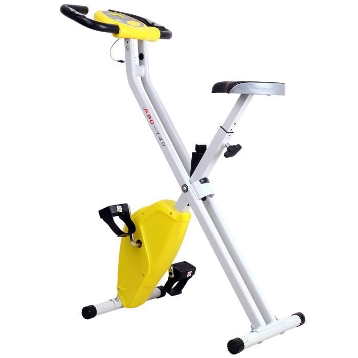 Vélo d'appartement cardio Fitness pliable écran LCD 8 niveaux de résistance selle réglable 83x43x110cm Jaune