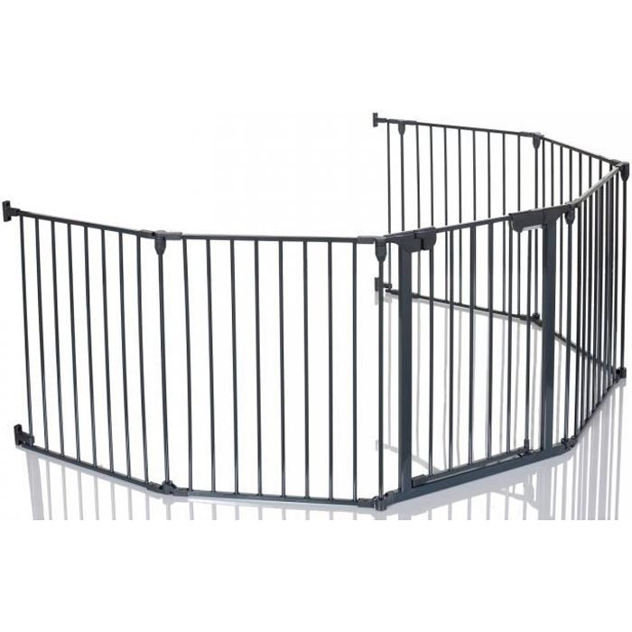 LCP Kids Barrière de sécurité Grille de protection cheminée Parc Bebe métal et Enfant avec Porte Système de Fermeture L Gris