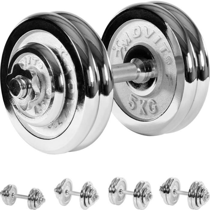 MOVIT Set d'haltères avec barre courte et poids chromés 25kg
