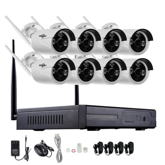 Hiseeu WiFi Camera Security Surveillance 1080P CCTV sans fil 8CH NVR extérieur IR Vision nocturne IP