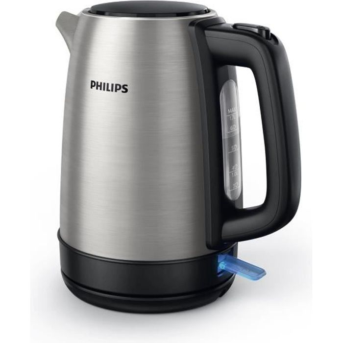 PHILIPS Bouilloire Daily HD9350/90, 2200W, 1,7L, Acier inoxydable, Couvercle à ressort, Tamis filtre calcaire, Ebullition rapide