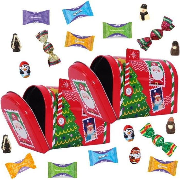 2 boites aux lettres de Noël garnies de 40 chocolats Milka et sujets de Noël