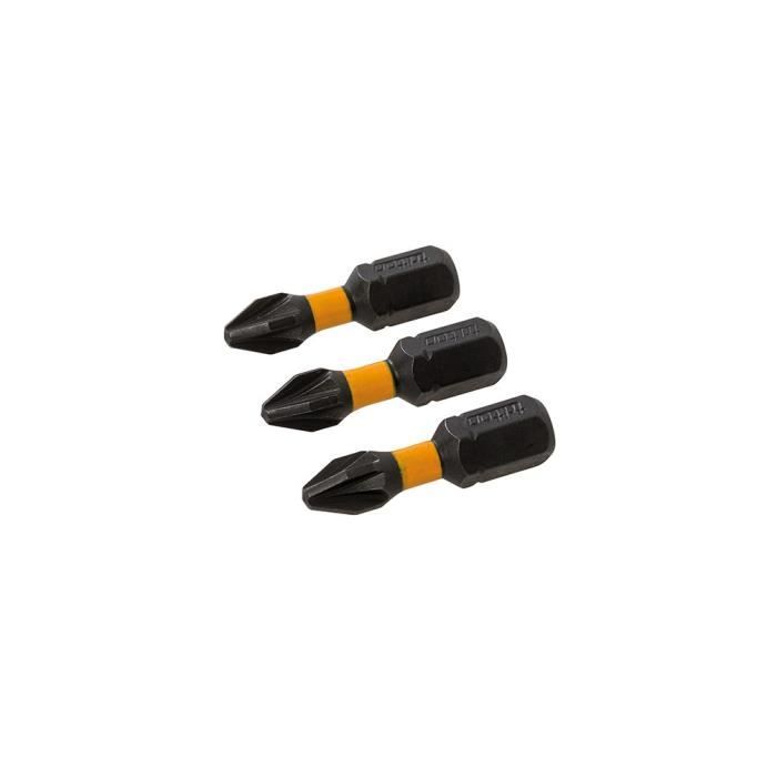 Lot de 3 embouts de vissage impact Pozidriv PZ2 - L. 25 x Q. 6,35 mm - 286732 - Triton