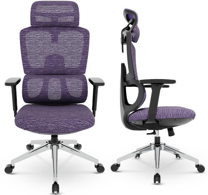 dripex chaise bureau ergonomique, support lombaire, appui-tête et accoudoirs 3d réglables, dossier respirant haute - violette