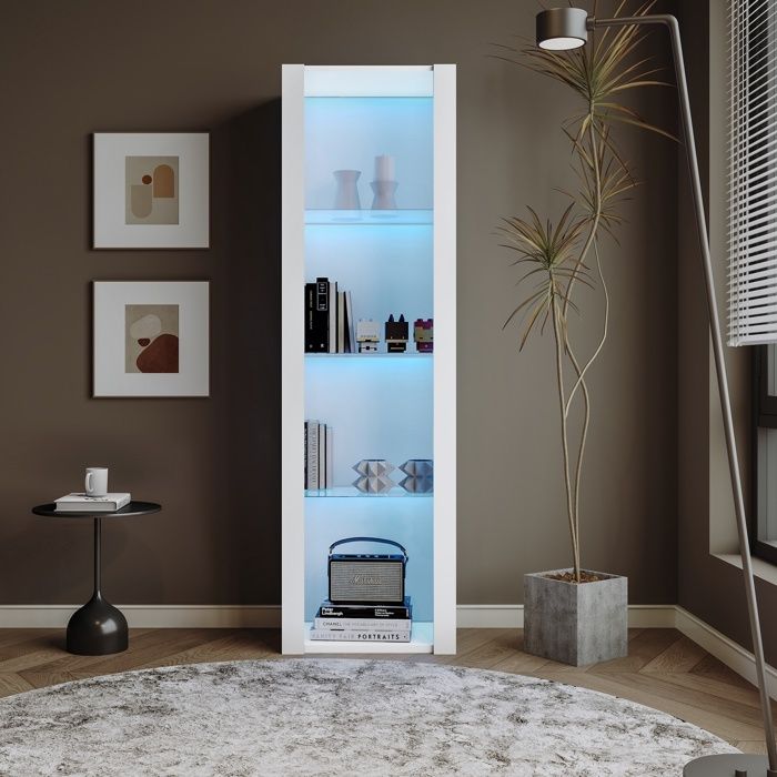 Vitrine armoire LED 55 x 38 x 166 cm Vitrine bois brillante avec 3 ...