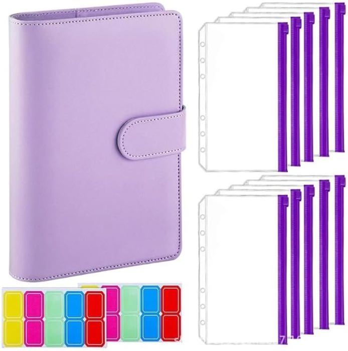 Classeur Budget A6 Français - Avec 12 Enveloppes Transparentes, 12 Feuilles De Budget, Anneaux - Couleur Violet étoilé - 12