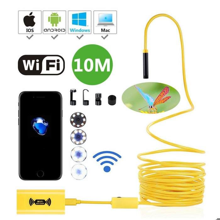 Oniissy Caméra Endoscope HD 1200P – 5,5 Mm Étanchéité IP65, 6 LED Réglables, Sonde 100 Cm, Idéale Inspection Plomberie & Mécanique
