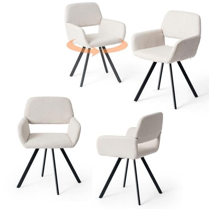 Chaise de salle à manger - FURNITURER - Design Scandinavie - Lot de 4 - Pivotante 360° - Tissu beige & pieds métal Chaise de salle à manger - FURNITURER - Design Scandinavie - Lot de 4 - Pivotante 360° - Tissu beige & pieds métal