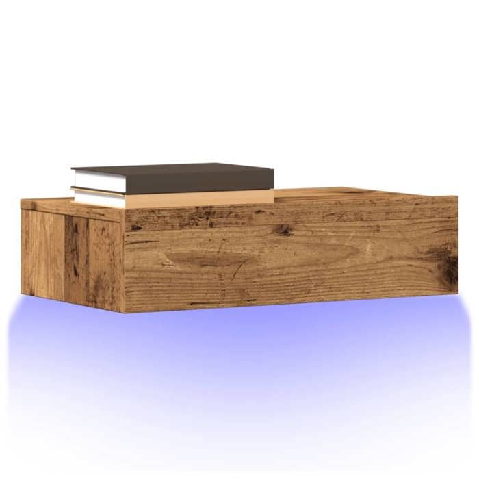 Meuble TV/Meuble HIFI - CLOUD - avec éclairage LED - vieux bois - 60x35x15 5 cm S61