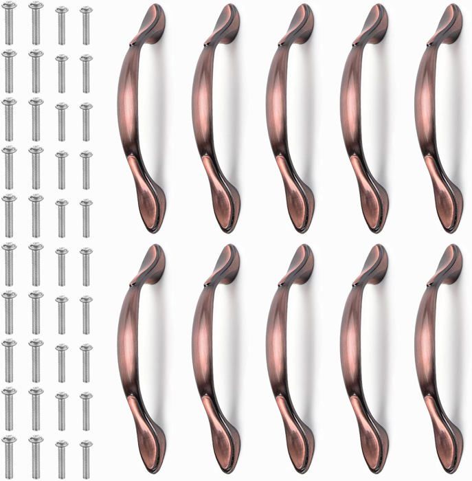 Lot de 10 poignées de porte de meubles vintage poignées darmoire en forme darc vintage (96 mm bronze rouge)