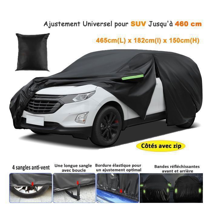 Housse de voiture extérieure - TOOLUCK - SUV jusquà 460 cm - Imperméable - Doublure coton - Côtés zippés