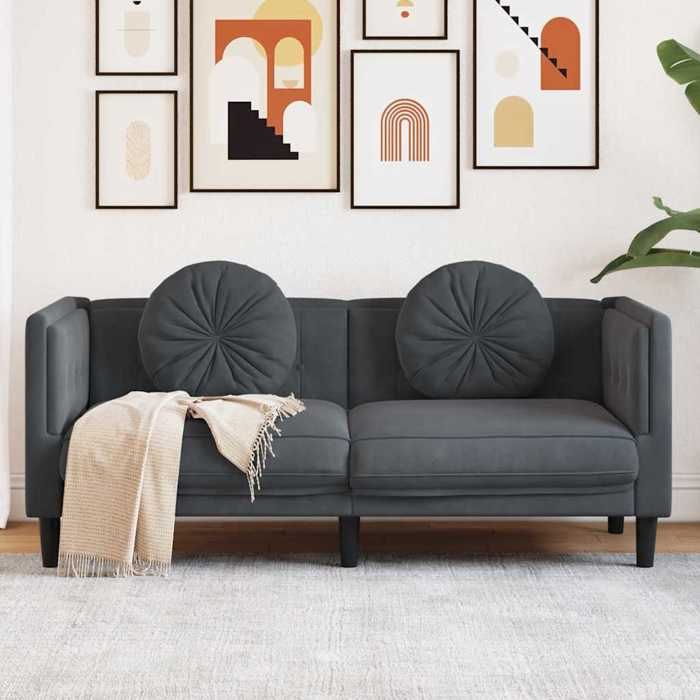 Gris Canapé avec coussins - 2 places - KEETHE - Sofa adulte/enfant - gris foncé velours LL942