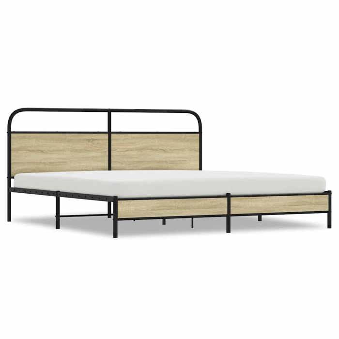 Lit Double Adulte - KENNETH - Structure de lit métal - 2 Personnes - sans matelas - chêne sonoma 180x200 cm - LL4828