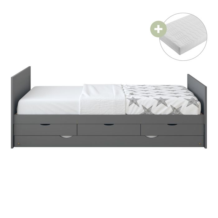 Lit Gigogne - SUNNY - Eli - 2 Places - Matelas Hybride 90x200 Inclus - 3 Tiroirs de Rangement Lit Gigogne - SUNNY - Eli - 2 Places - Matelas Hybride 90x200 Inclus - 3 Tiroirs de Rangement