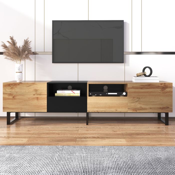 Meuble TV moderne de deuxième génération au design chaleureux noir et ...