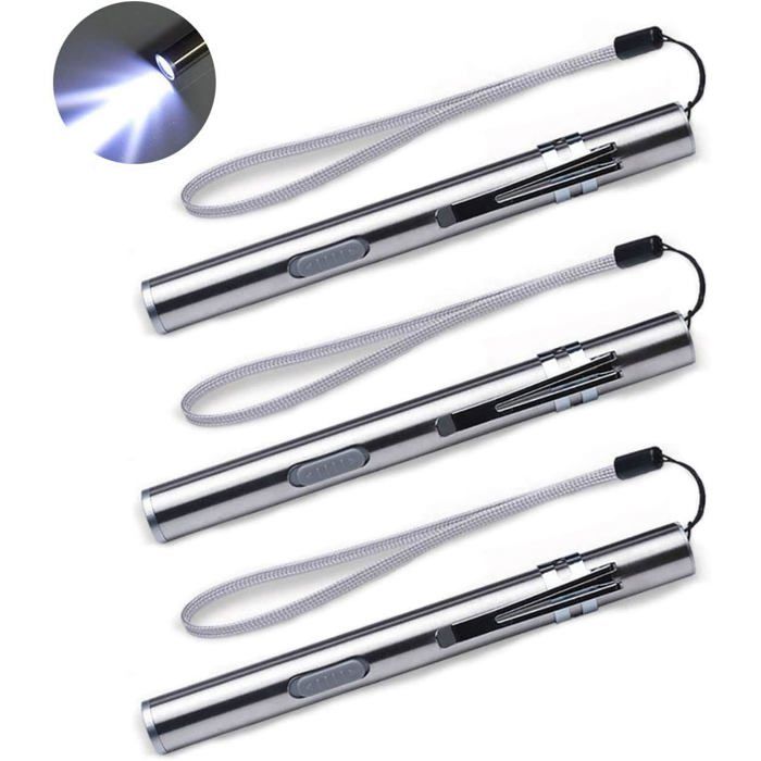 Lot de 3 mini lampes de poche LED rechargeables par USB en acier inoxydable résistant à leau avec clip + câble USB
