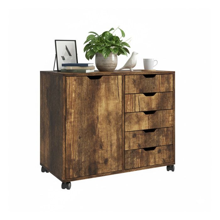 Conteneur à roulettes Relaxdays 5 tiroirs H x L x P : 65 x 78 x 40 cm armoire de bureau marron