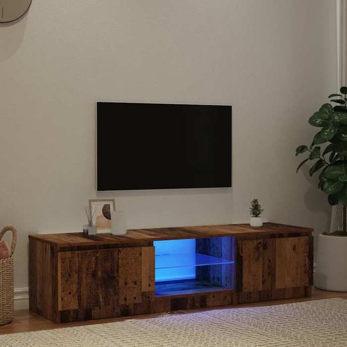 Meuble TV avec lumières LED - vidaXL - Chêne artisanal - Bois dingénierie - 140x40x36 cm - 2 portes