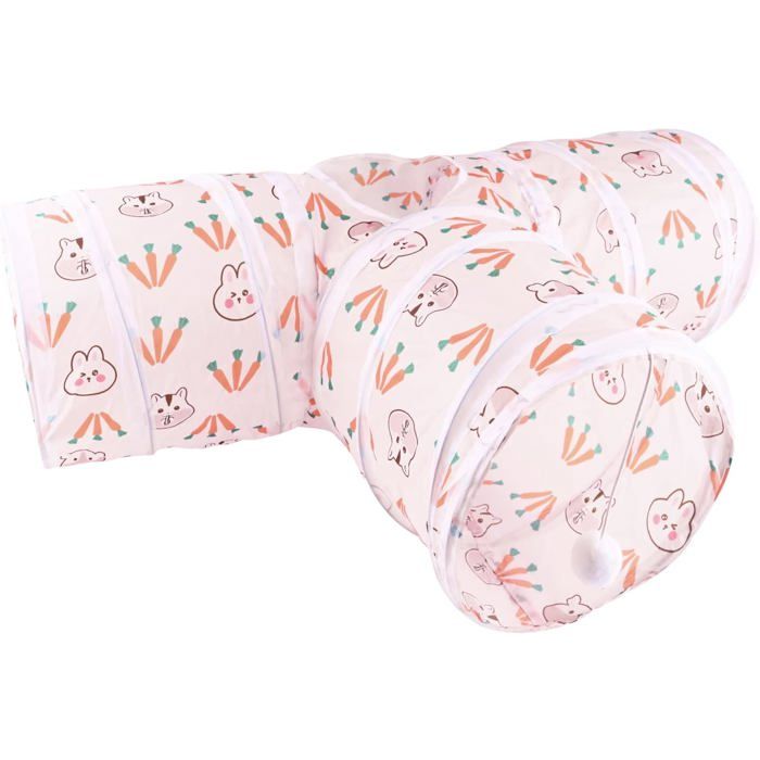 Tunnel pliable pour lapins - MICH - 3 voies - Polyester haute qualité - Résistant à la déchirure - Judas intégré