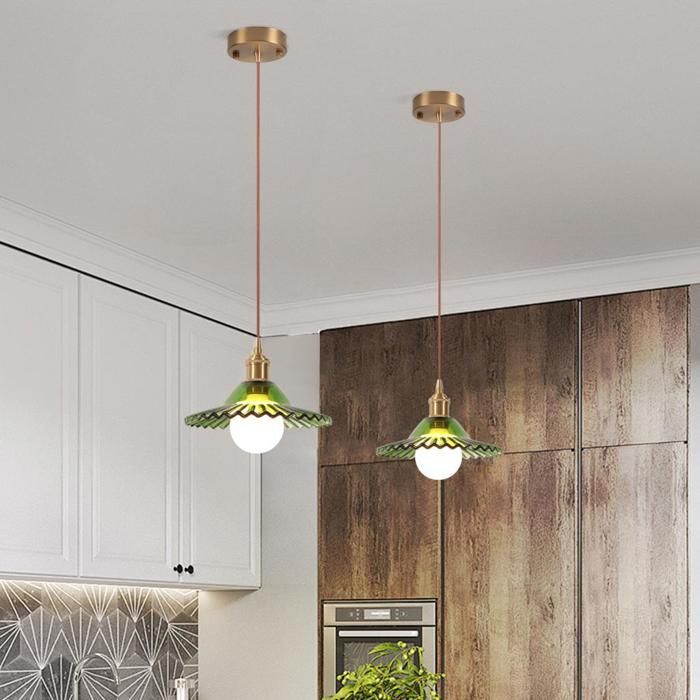 WOTTES Lot de 2 Suspensions Luminaires Verre Vert Parapluie Ø21CM Lustre Salon Vintage Intérieure Suspendues E27 pour Loft Salon