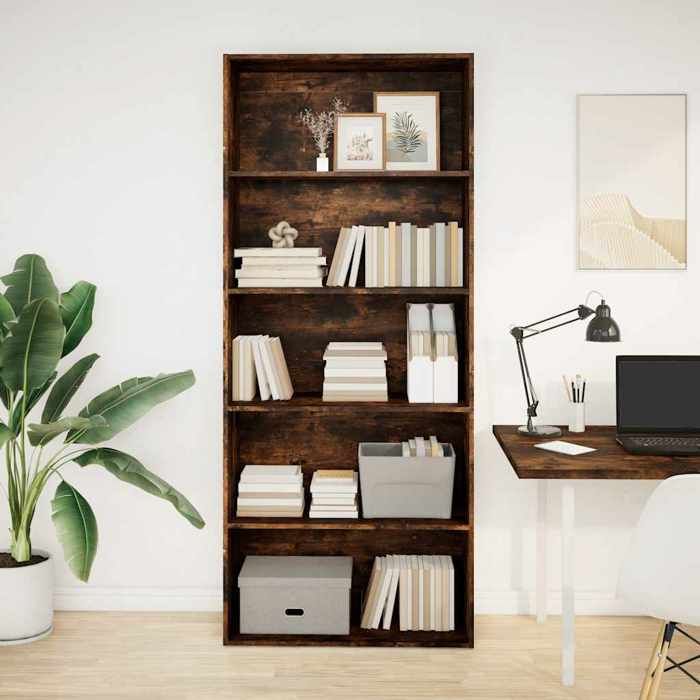 SALE 2026Bibliothèque - Colonne/Meuble Étagère de rangement pour livres - chêne fumé 80x30x189cm - bois dingénierie 31.6 Kg 70370