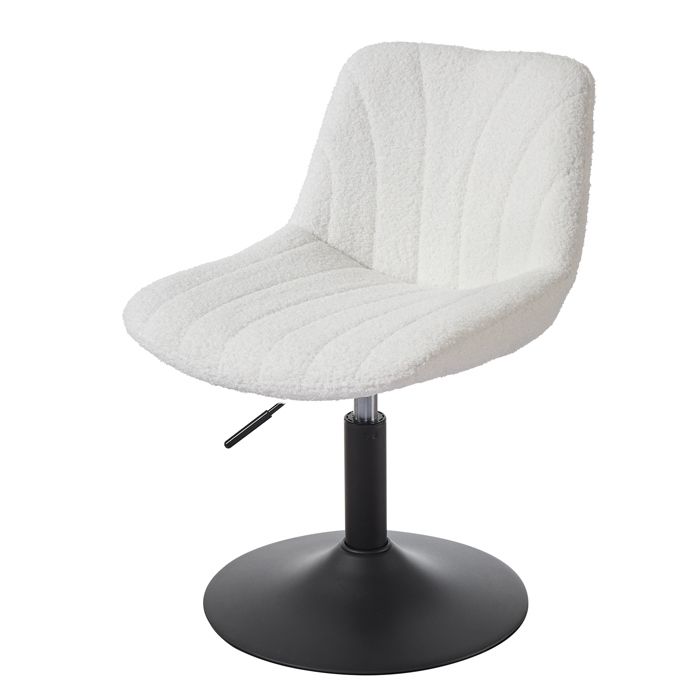 Chaise de Coiffeuse Réglable Tabouret avec Dossier Rotation 360° Tissu Peluche pour Coiffeuse Blanc