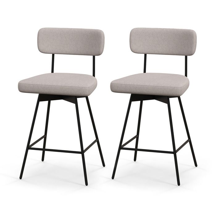 GIANTEX Tabourets de Bar Rembourrée- Lot de 2 Chaises de Bar- Siège Pivotant à 360- Charge 150 kg- Dossier- Pieds en Métal- Beige