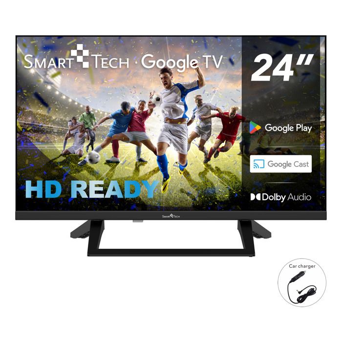 Smart Tech TV LED HD 24 (60 cm) Smart TV Google 24HG01VC Chargeur de véhicule 12v fourni HDMI USB Résolution 1366 * 768
