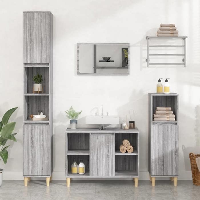 Gris Ensemble de meubles de salle de bain 3 pièces SARAZYJ ARMOIRE WC MODERNE Sonoma gris E611