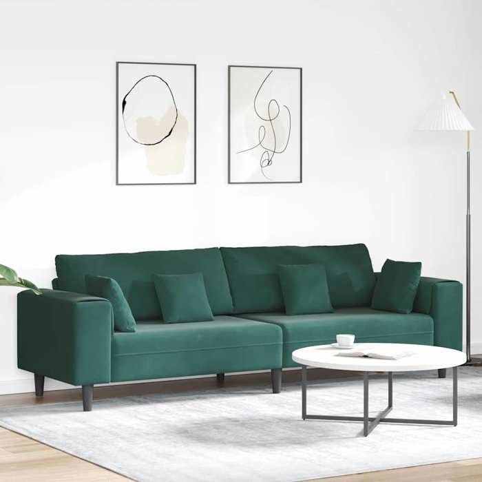 NEW 2026 Canapé moderne - Design ergonomique - pour salon - avec coussin Vert foncé 250x77x76 cm Velours L2449