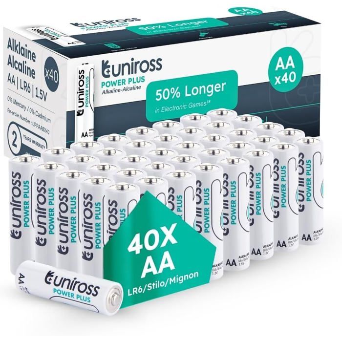 Lot de 40 Piles AA LR6 Alcalines 1.5V Piles AA LR6 Haute Performance 7 Ans de Conservation Piles AA jetables pour Jouet