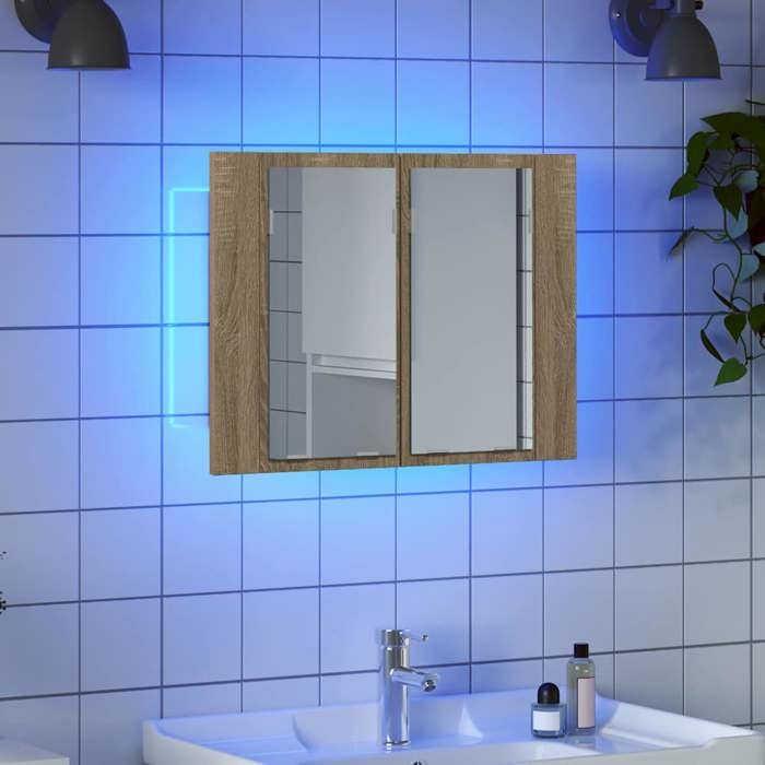 HOT SALE*Armoire à miroir à LED de bain CLARENCE 60 kg capacité Placard Mural Chêne sonoma 60x12x45 Acrylique - M528447