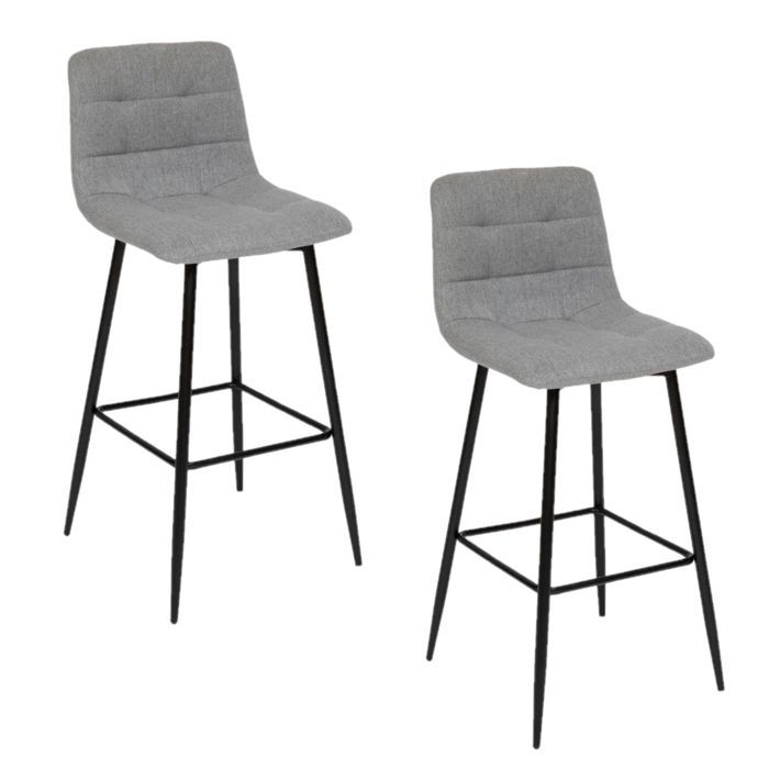 Toilinux - Lot de 2 chaises de bar rembourrées SIRAC - Gris Toilinux - Lot de 2 chaises de bar rembourrées SIRAC - Gris