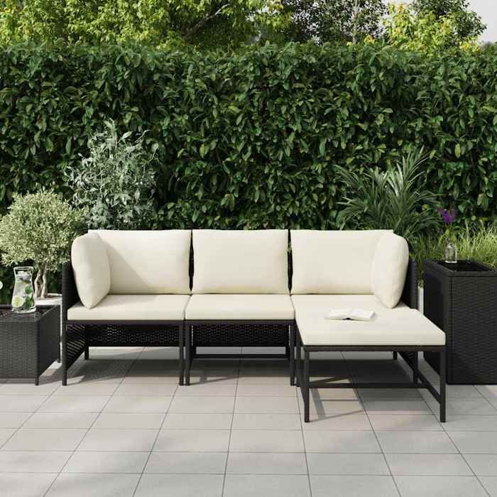 Noir Siège de jardin - Canapés de jardin - (4 pcs) - avec coussins Noir Résine tressée C915