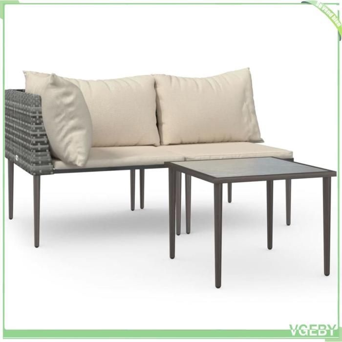 Salon de jardin 3 pcs - FAFEICY - 364129 - Résine tressée gris - Cadre acier - Coussins rembourrés