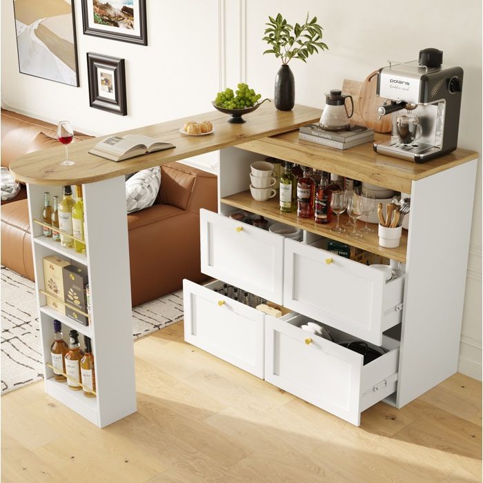 Buffet de cuisine 105x39x102 cm 4 tiroirs étagère pivotante 360 MDF blanc