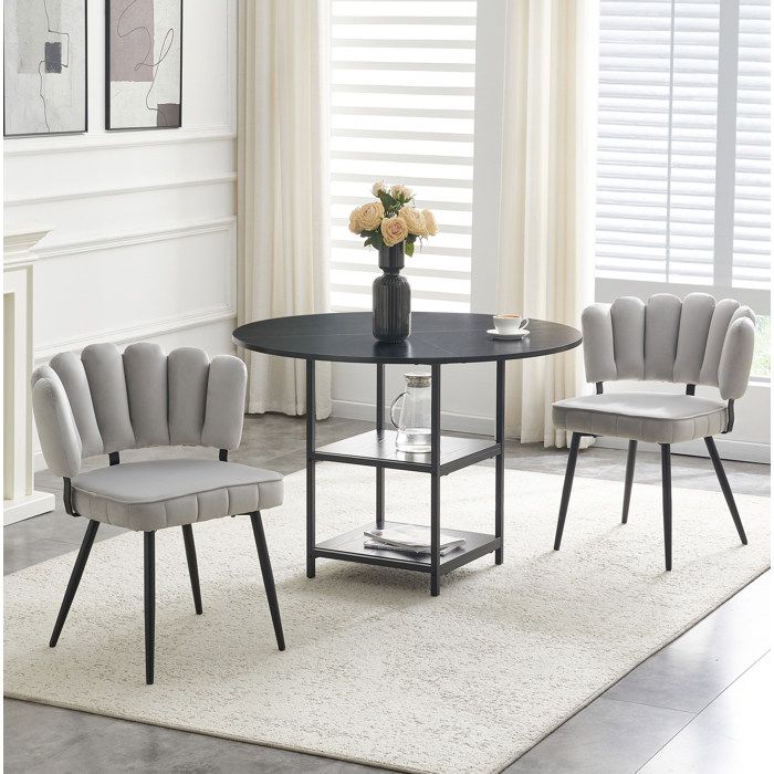 Table à manger avec chaises2 personnes table ronde 107 cm 2 chaises tissu gris clair noir