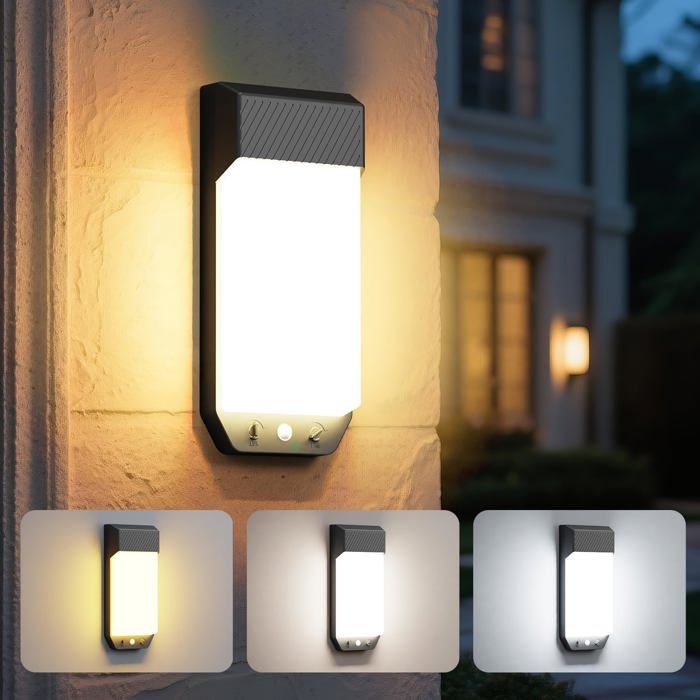 Lot de 1 Jardin Terrasse Garage Applique Murale Exterieure Detecteur de Mouvement 3 Couleurs 3000K/4000K/6500K LED Eclairage Ext