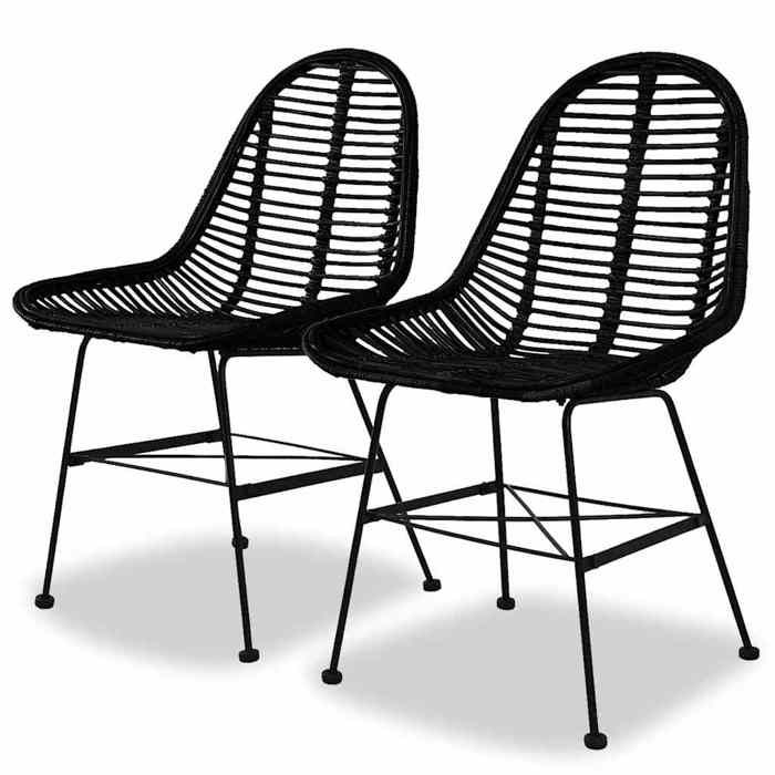 Noir JILLES® Siège scandinave Pour salon/cuisine - 49x56x84cm - Lot de 2 Chaises à manger noir rotin naturel MEU7356178617535