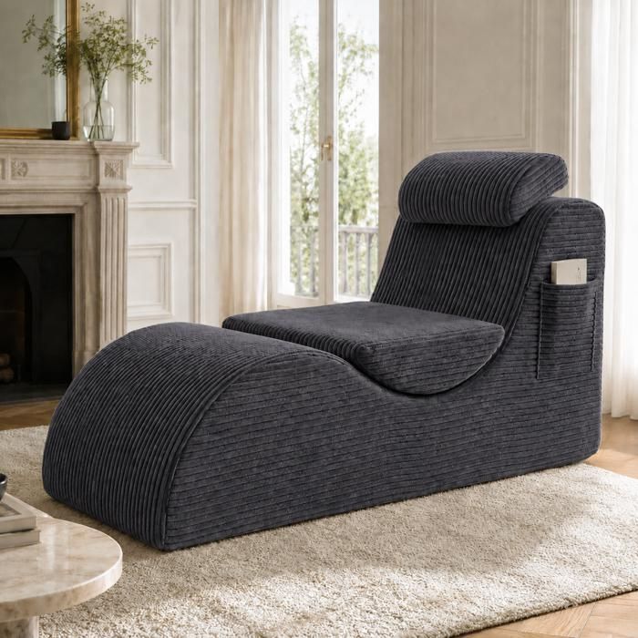 WOVREO fauteuil de relaxation 1 place 160 x 66 x 90 cm ergonomique en corduroy gris foncé avec coussin amovible