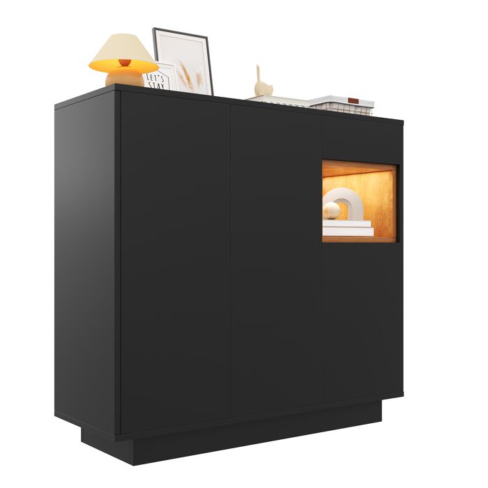Meuble à chaussures avec 3 portes 1 tiroir niche LED grande capacité meuble de rangement noir