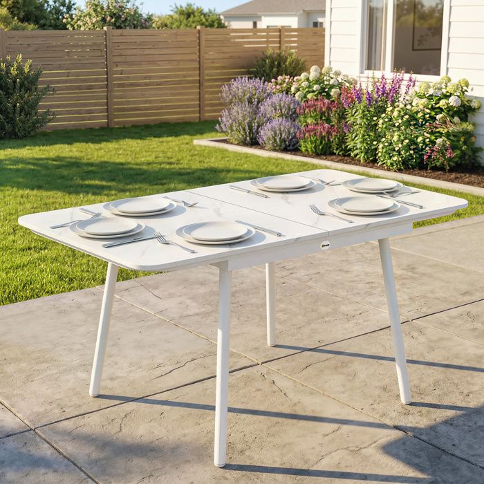 Table de jardin rectangulaire 6 personnes 140 x 80 cm avec plateau en WPC