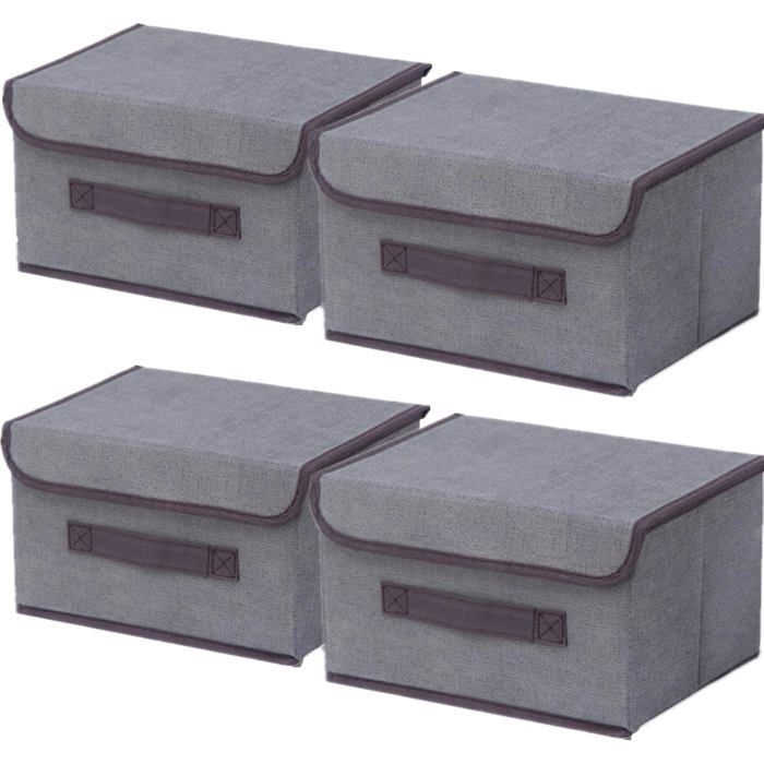 Boîte de rangement pliable lot de 4 - avec couvercle tissu non tissé gris 26 x 19 x 16 cm empilable