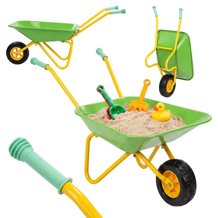 Relaxdays brouette enfant poignées antidérapantes H x L x P : 43 x 74 x 36 cm métal plastique vert clair