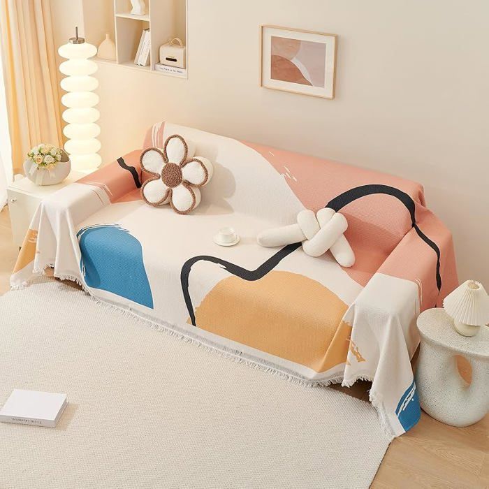 Plaid Canapé Premium 180x300 cm Grande Taille Jeté Décoratif Watercolour Avec Franges Housse Sofa Douce Salon HOUSSE DE CANAPE