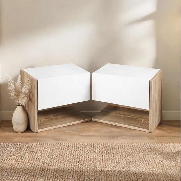 Nightstand with Blanc Panneau De Particules and 18.1 x 11.8 x 11.8 in Panneau de particules bicolore blanc et chêne clair