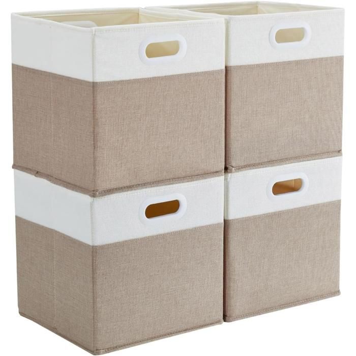 Boîte de rangement 25x25x25 cm paniers de rangement en tissu sans plis pour vêtements jouets (4 pièces Kaki clair/Beige blanc)