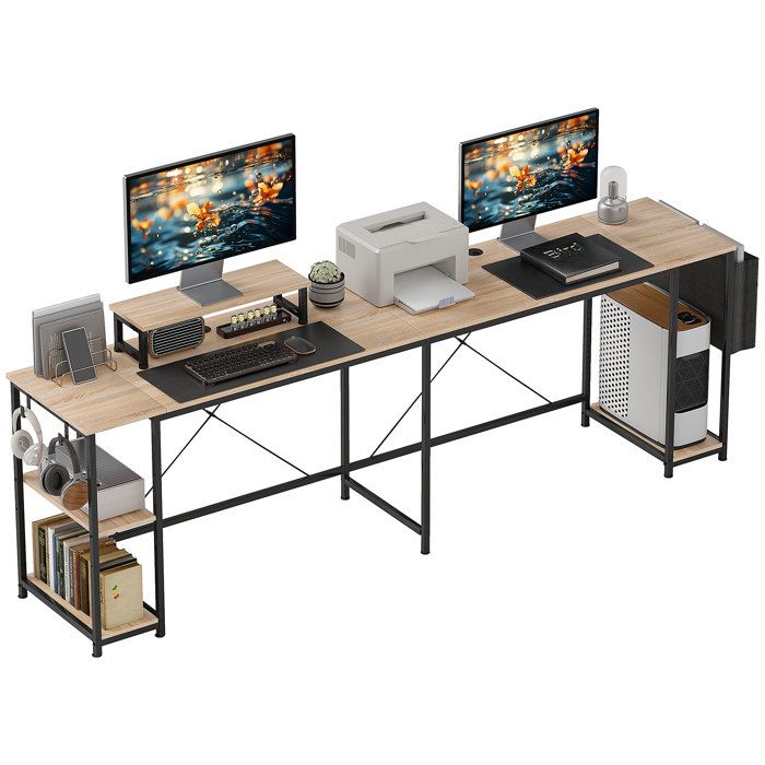 Bureau dangle modulable réversible 168-240 cm style industriel - étagère réglable sac de rangement support décran Bureau dangle modulable réversible 168-240 cm style industriel - étagère réglable sac de rangement support décran