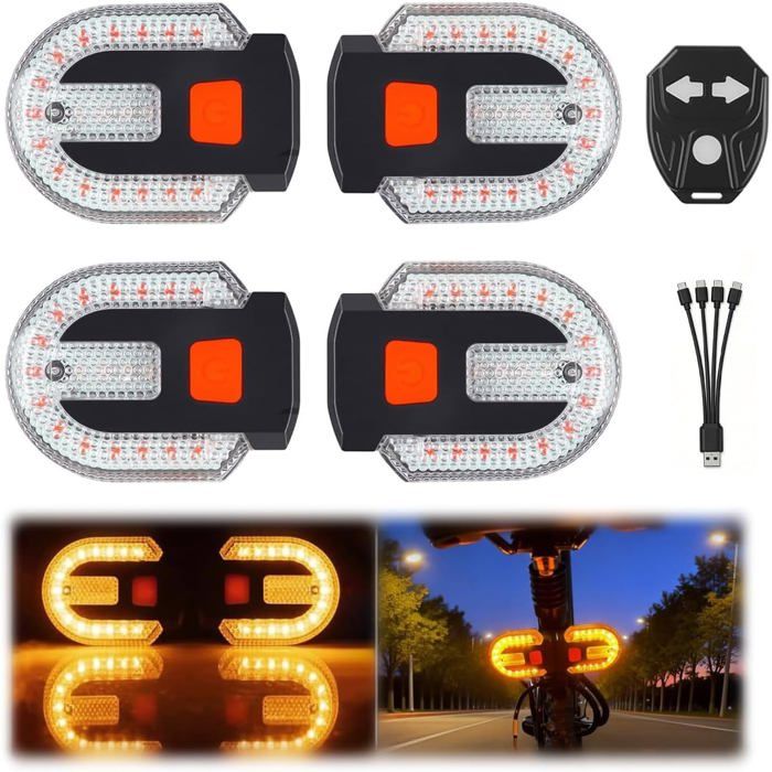 Feu arrière de vélo avec clignotants — télécommande sans fil chargement USB étanche — 5 modes adapté à la conduite de nuit.