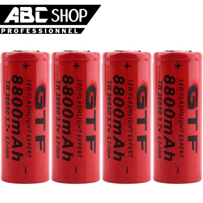 4 piles accus batteries 26650 8800mah 3.7v rechargeable battery li-ion - lampe vap etc...